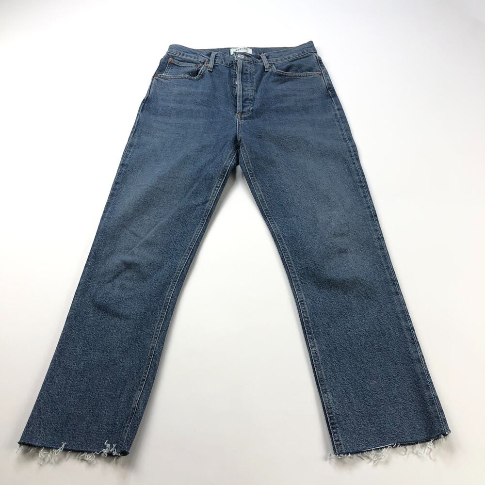 AGOLDE Riley 26 (Fits 27W 24L) High Rise Straight Crop Raw Hem Jeans A056D